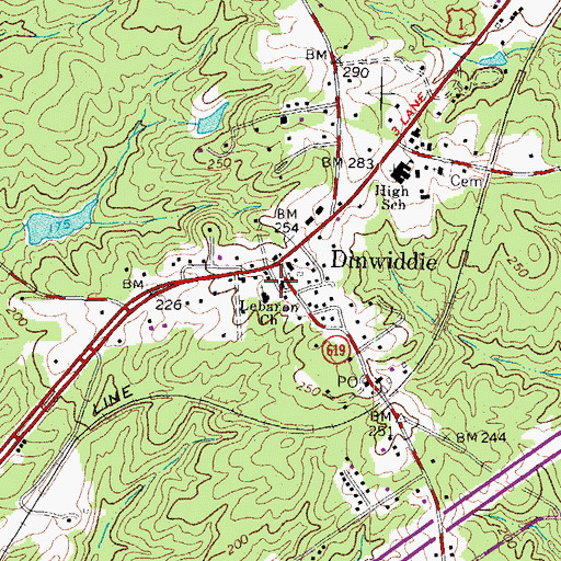 Topographic Map of Dinwiddie County Sheriff's Office, VA