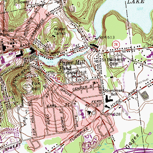Topographic Map of Grove Hill Cemetery, CT