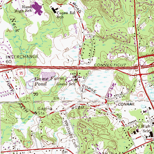 Topographic Map of Grove School, CT