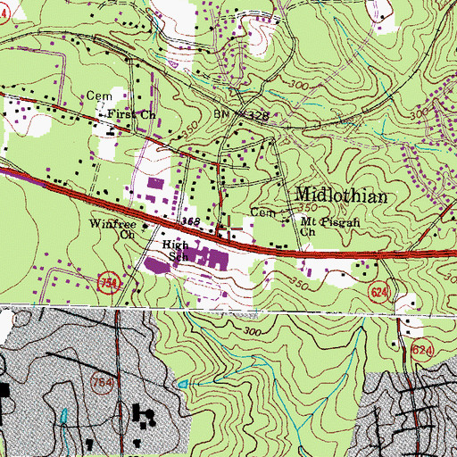 Topographic Map of Chesterfield Fire and Emergency Medical Services Station 5 Midlothian, VA