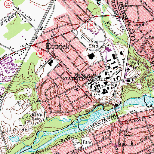Topographic Map of Ettrick Station Number 12, VA