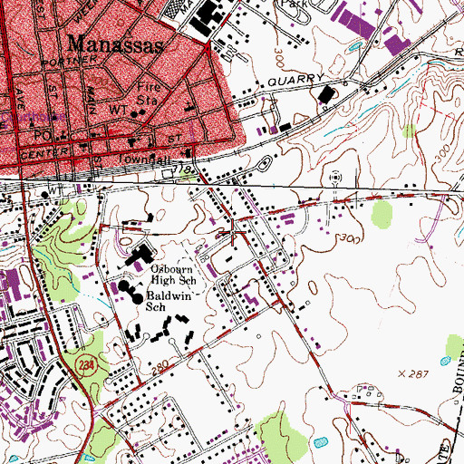 Topographic Map of Manassas Police Department, VA