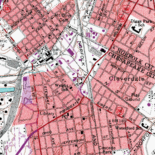Topographic Map of Chesapeake Police Department Second Precinct - South Norfolk, VA