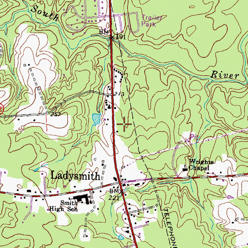 Topographic Map of Caroline County Fire and Rescue / Ladysmith Volunteer Fire Department Company 2, VA