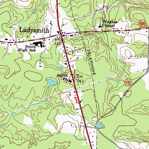 Topographic Map of Ladysmith Volunteer Rescue Squad R2, VA