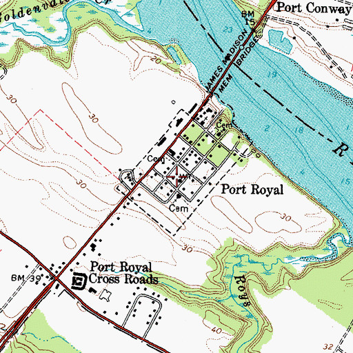 Topographic Map of Caroline County Fire and Rescue / Port Royal Volunteer Fire Department Company 3, VA