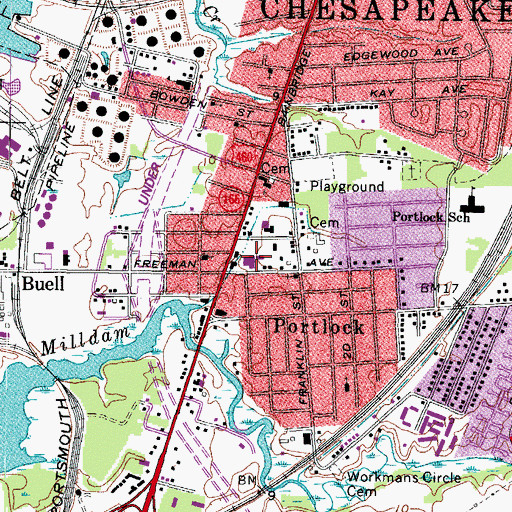 Topographic Map of Chesapeake Fire Department Station 2 Portlock, VA