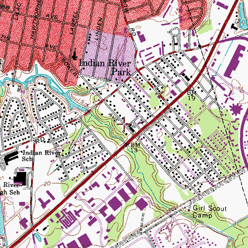 Topographic Map of Chesapeake Fire Department Station 3 Indian River, VA