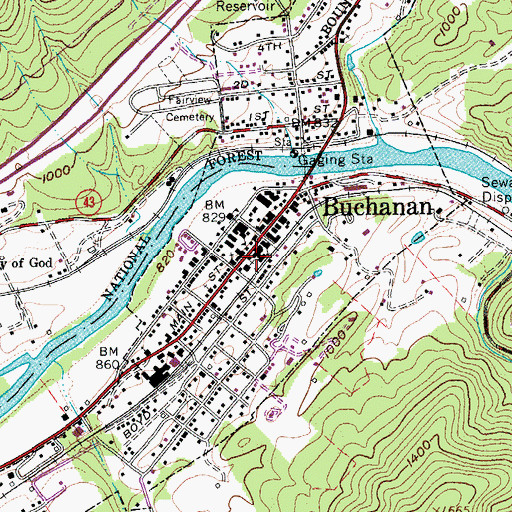 Topographic Map of Buchanan Volunteer Fire and Rescue Company 3, VA