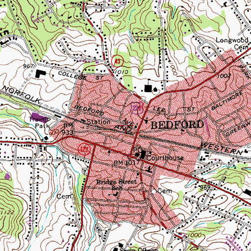 Topographic Map of Bedford Volunteer Fire Department, VA
