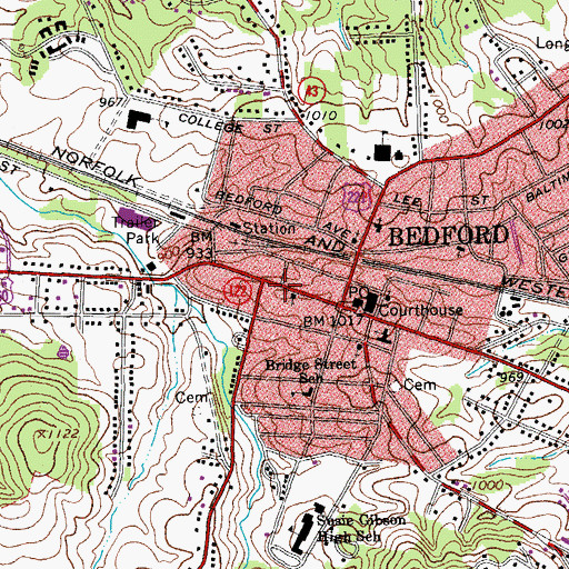 Topographic Map of Bedford Police Department, VA
