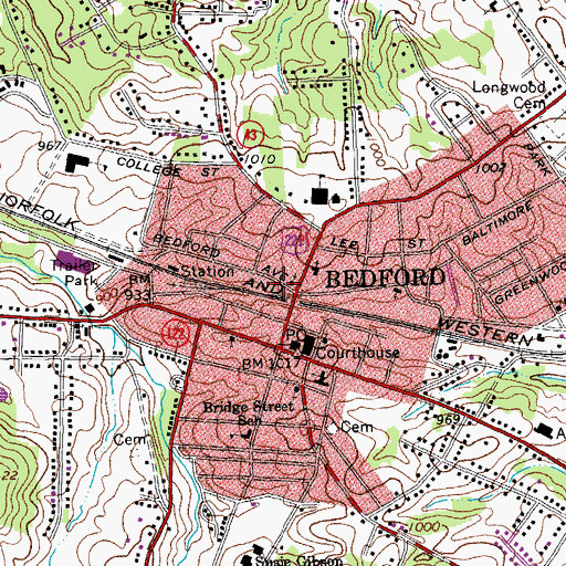 Topographic Map of Bedford Fire Station Company Number 1, VA