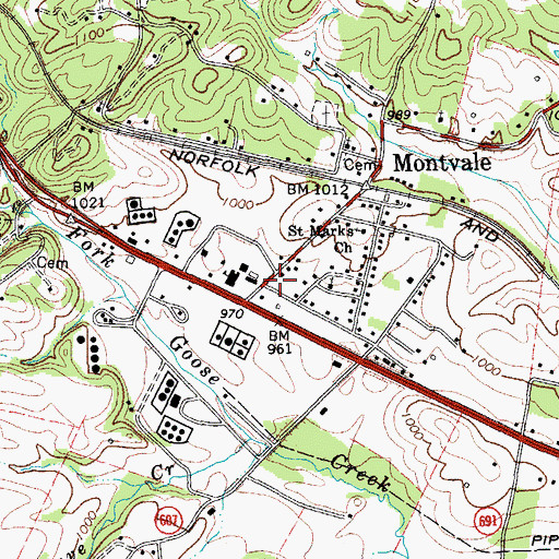 Topographic Map of Montvale Volunteer Fire Department Company 9, VA