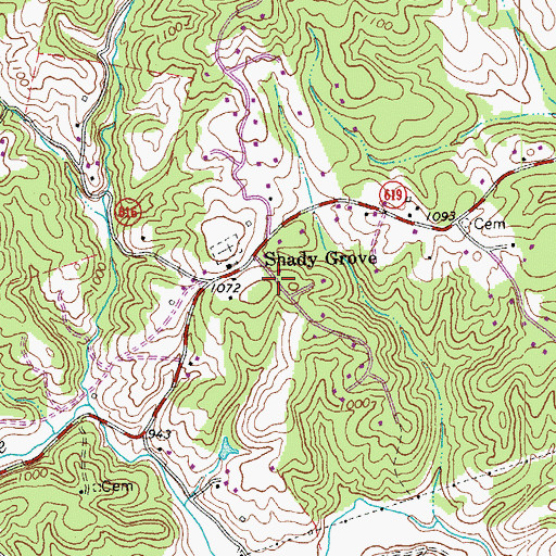 Topographic Map of Shady Grove Volunteer Fire Department, VA