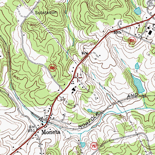 Topographic Map of Moneta Rescue Squad Station 1, VA
