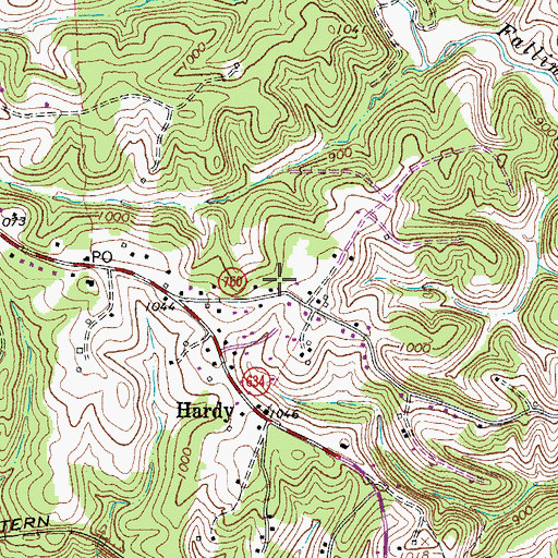Topographic Map of Hardy Volunteer Fire Department Company 12, VA