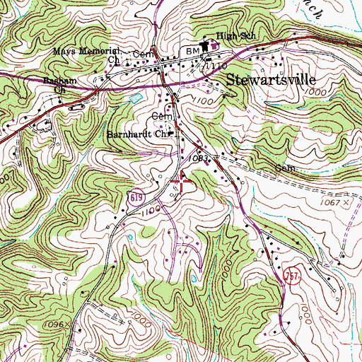 Topographic Map of Stewartsville First Aid and Rescue Squad, VA
