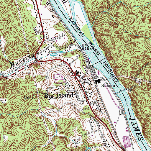 Topographic Map of Big Island Volunteer Fire Department, VA