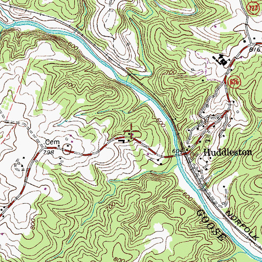 Topographic Map of Huddleston Volunteer Fire Department Company 7, VA