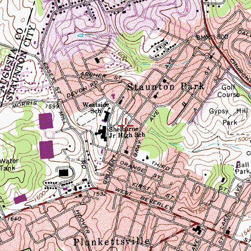 Topographic Map of Staunton Fire and Rescue Department Station 2, VA