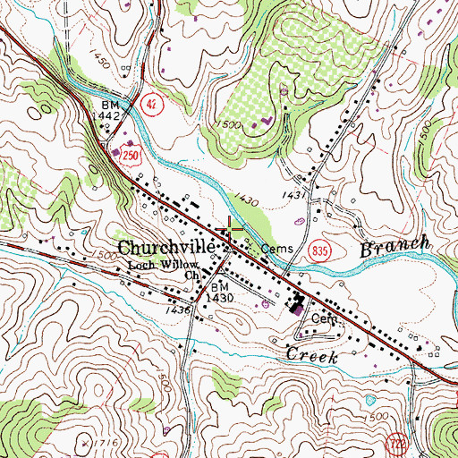 Topographic Map of Churchville Volunteer Fire Rescue Department Company 4 Rescue 4, VA