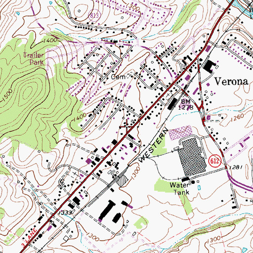 Topographic Map of Verona Volunteer Fire Department Company 6, VA