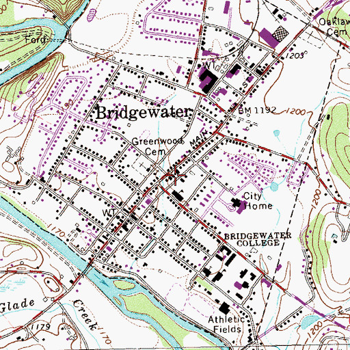 Topographic Map of Bridgewater Volunteer Fire Company, VA