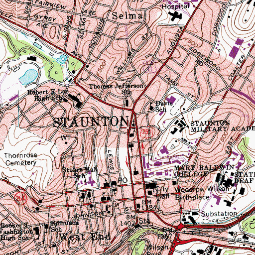 Topographic Map of Staunton Fire and Rescue Department Station 1 Headquarters, VA