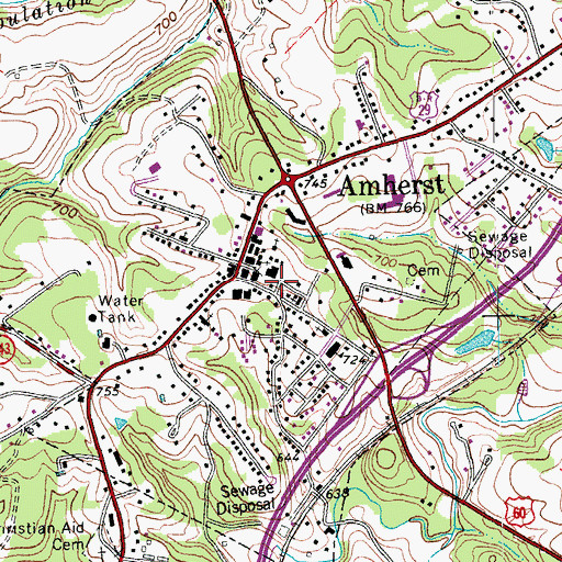 Topographic Map of Amherst Volunteer Fire Department, VA