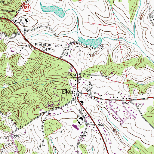 Topographic Map of Monelison Volunteer Fire Department Station 3, VA