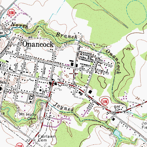 Topographic Map of Onancock Volunteer Fire Department, VA