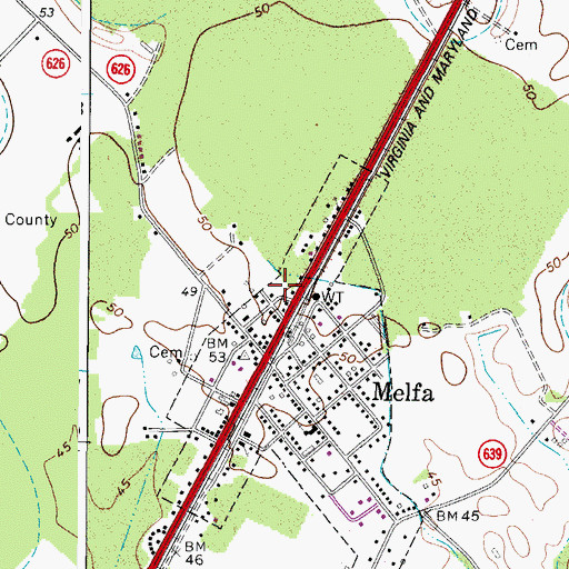 Topographic Map of Melfa Volunteer Fire and Rescue Company, VA