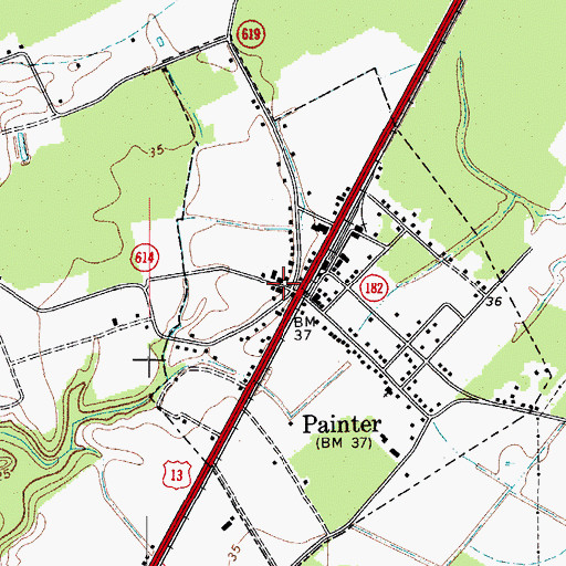 Topographic Map of Painter Volunteer Fire Department, VA