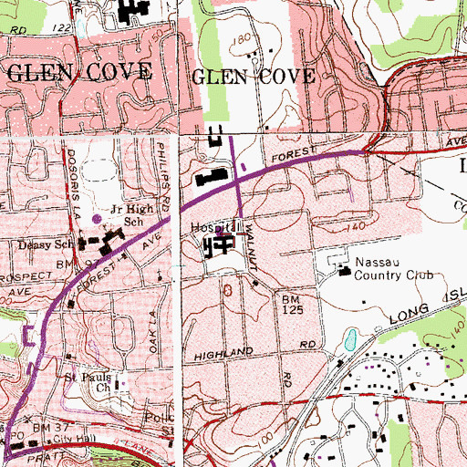 Topographic Map of Glen Cove Hospital, NY