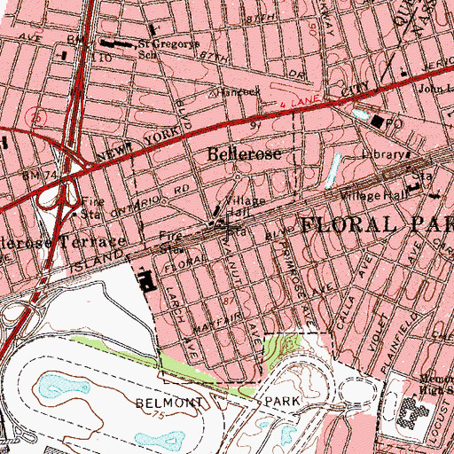 Topographic Map of Bellerose Station, NY