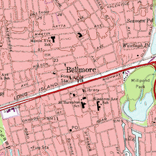 Topographic Map of Bellmore Station, NY