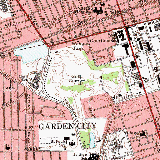 Topographic Map of Garden City Golf Club, NY