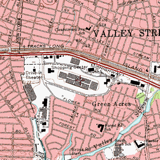 Topographic Map of Green Acres Mall Shopping Center, NY