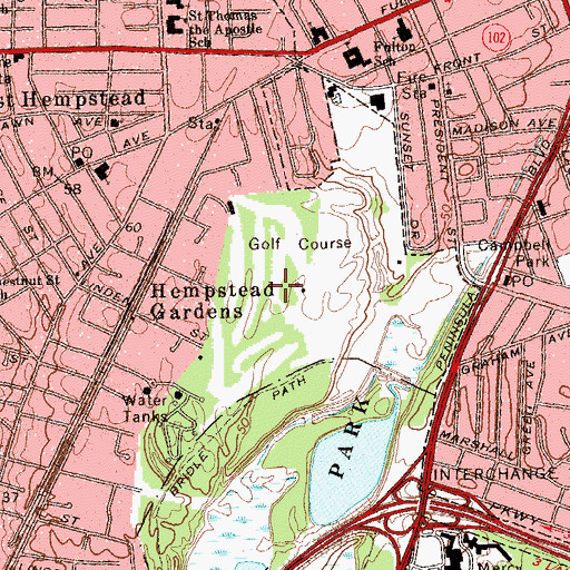 Topographic Map of Hempstead Golf Club, NY