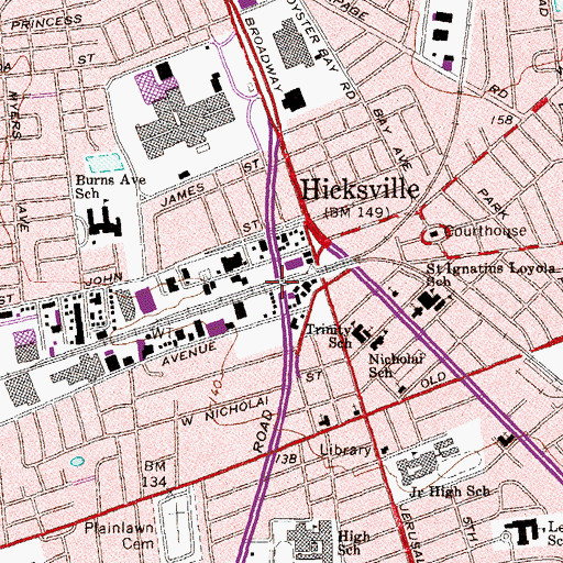 Topographic Map of Hicksville Station, NY