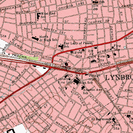 Topographic Map of Lynbrook Station, NY