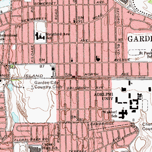 Topographic Map of Nassau Boulevard Station, NY
