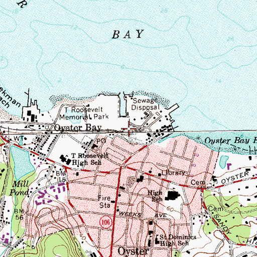 Topographic Map of Oyster Bay Station, NY