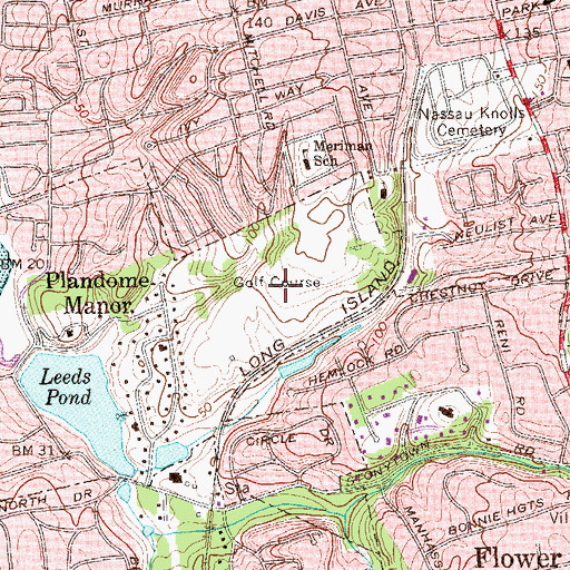 Topographic Map of Plandome Country Club, NY