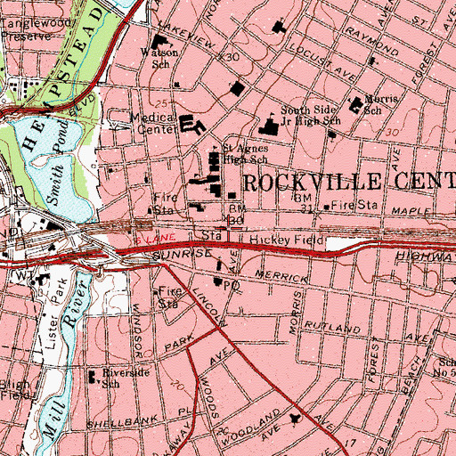 Topographic Map of Rockville Centre Station, NY