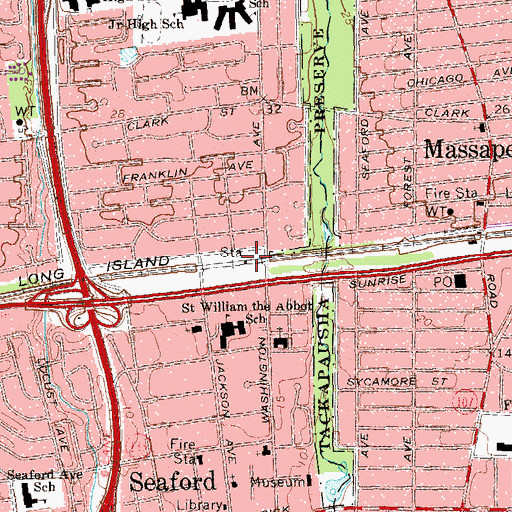 Topographic Map of Seaford Station, NY