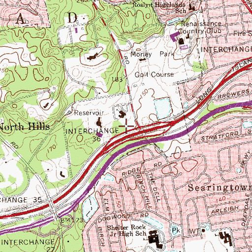 Topographic Map of Searingtown Tennis Club, NY
