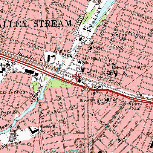 Topographic Map of Valley Stream Station, NY