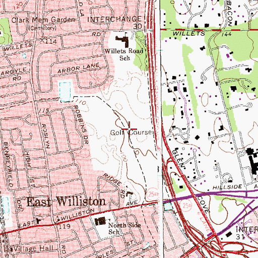 Topographic Map of Wheatley Hills Golf Course, NY