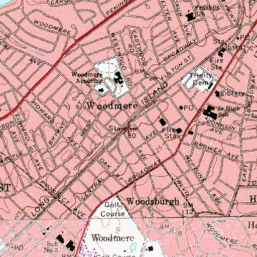 Topographic Map of Woodmere Station, NY